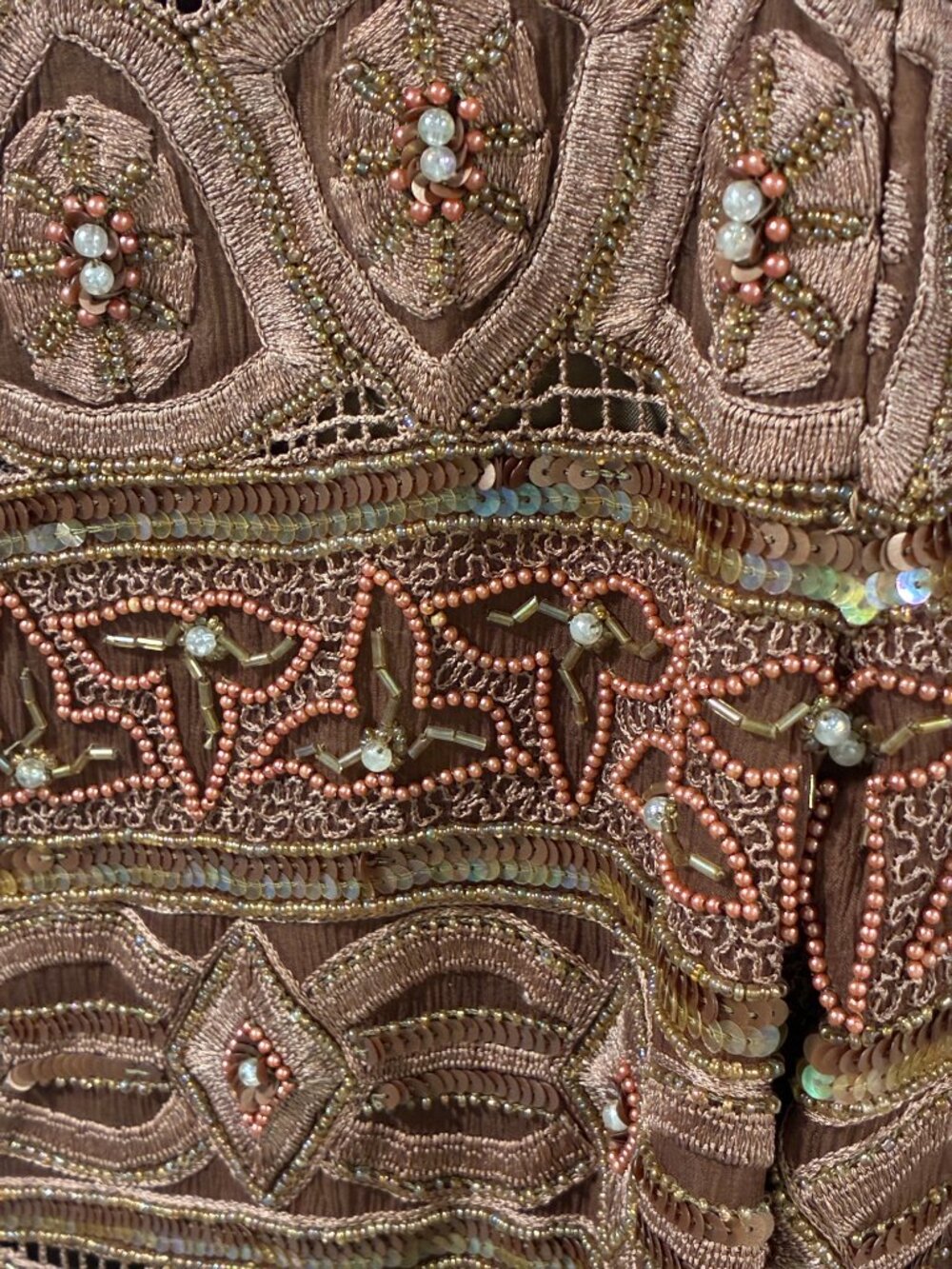 SCALA Vintage Beaded Embroidered Sequin Bronze Silk Evening Jacket Women 1X - Picture 7 of 13